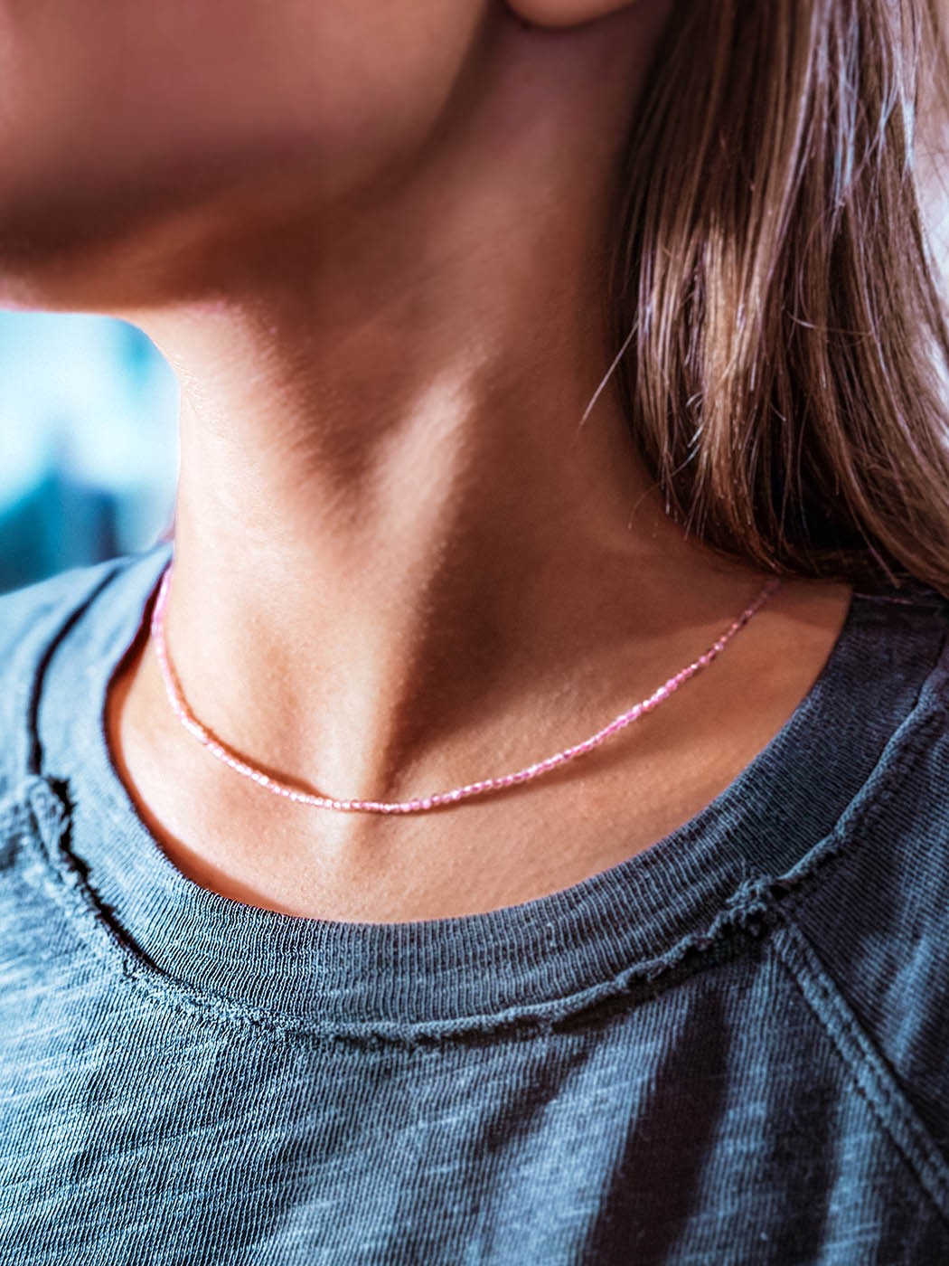 Kwarc Różowy Truskawkowy | Naszyjnik z małych kamieni - obrazek 2