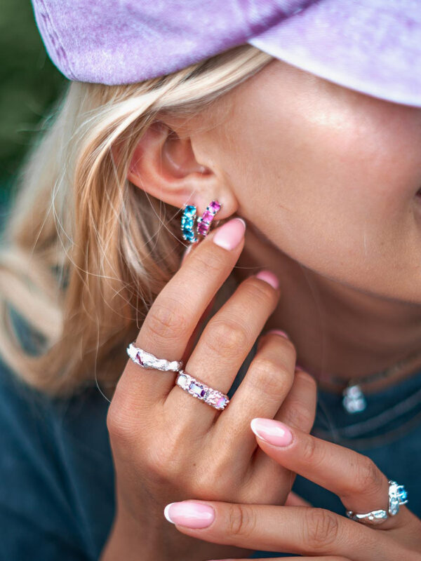 kolczyki koło ring pink set srebro 925 złoto