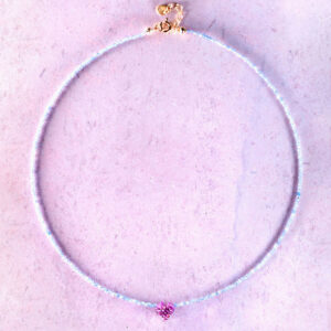 naszyjnik z serduszkiem z kamieni naturalnych różowe serduszko granat kamień miłości Tanzanit prezent dla niej