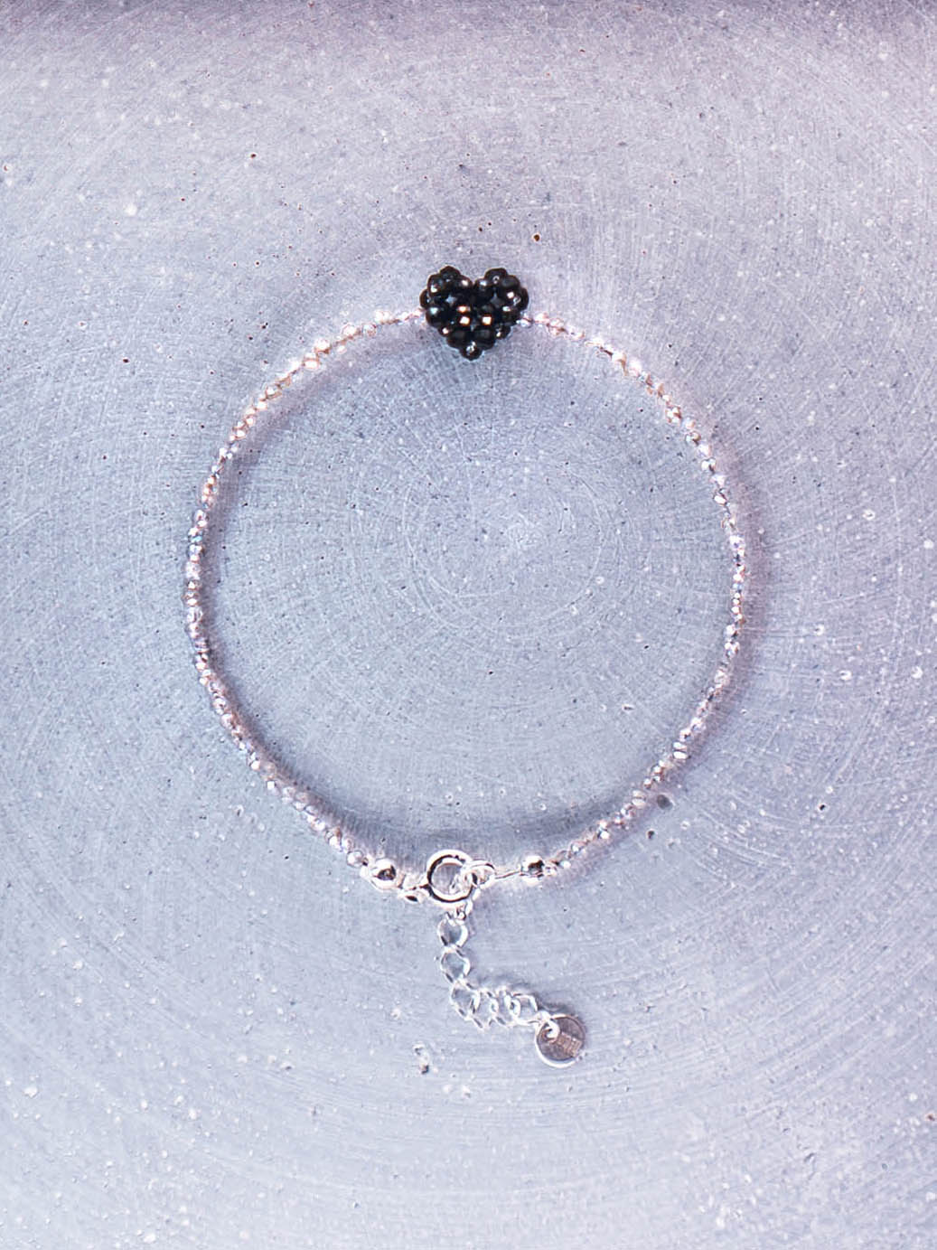 bransoletka serduszko srebrna labradoryt sparkle czarny turmalin