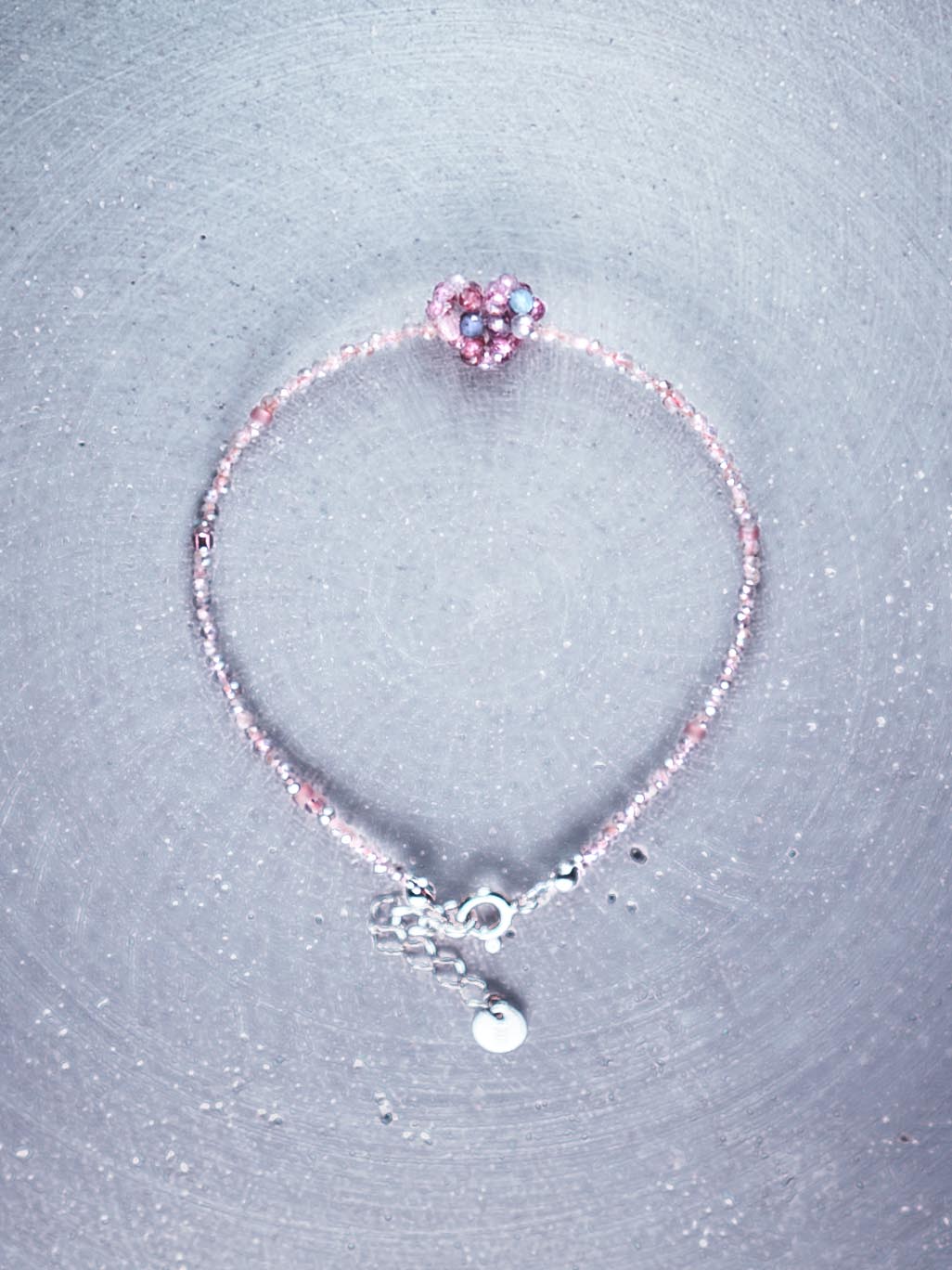 bransoletka z sercem z kamenia naturalnego różowe serce spinel labradoryt srebro 925